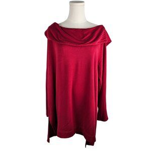 Chicos Zenergy Red Long Sleeve Fold Over Neck Tunic Top Size XL